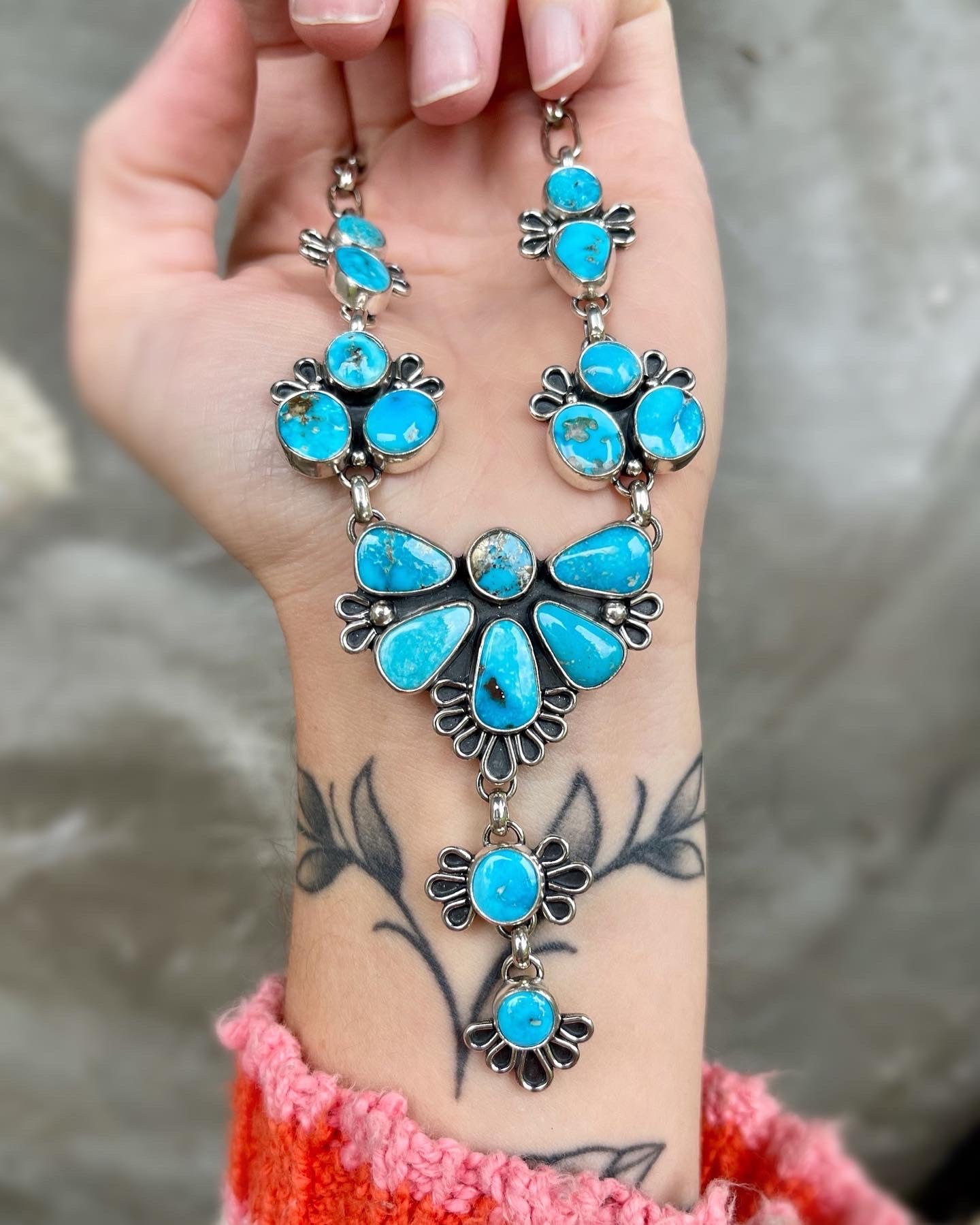 Turquoise Crystal Pendant Long Necklace
